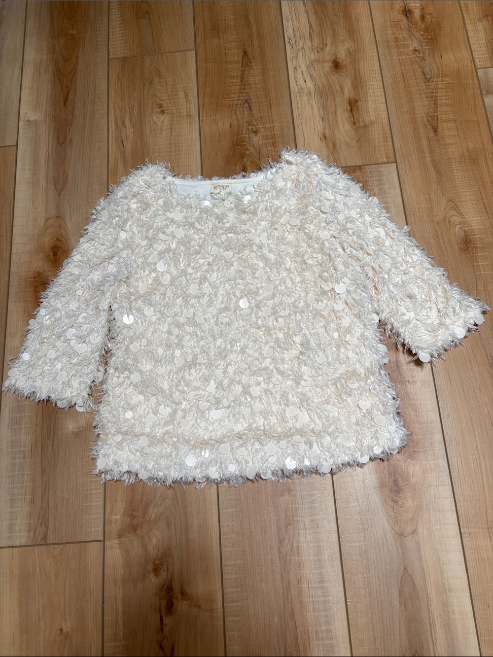 Textured Sequin Fuzzy Sweater Top - Cream